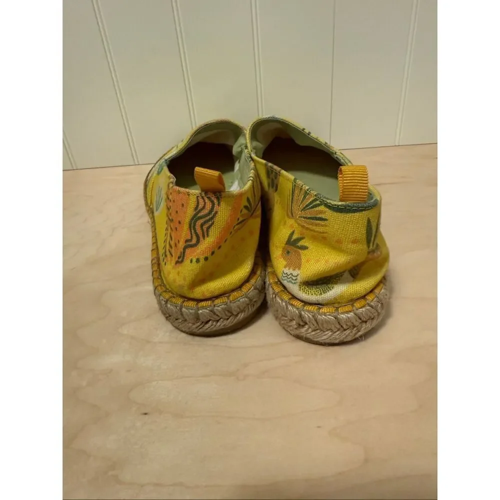 Gudrun Sjoden Yellow Floral Canvas Flats Women Slip-On Espadrilles size 38 (7.5)